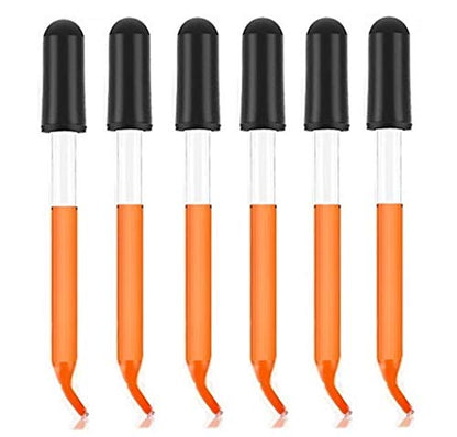 Pack of 6 (1ml), Glass Dropper with Black Suction Bulb, Medicine Eye Droppers 4" Curved Tip for Essential Oils, Science Laboratory Medicine Art Liquid Plant Nutrients