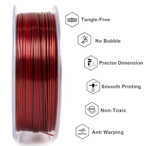 Geeetech Silk Dual‑Color PLA Filament 1.75mm, Black Red, 1KG - color: 1kg Dual Color Black-red