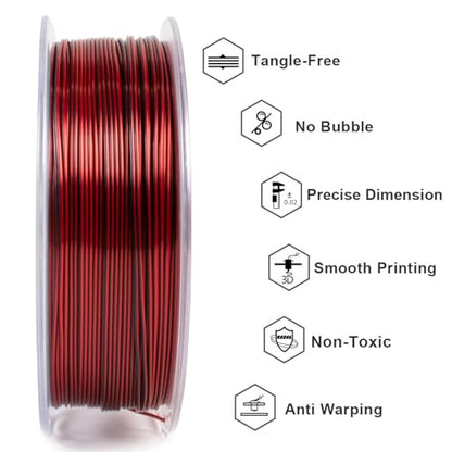 Geeetech Silk Dual‑Color PLA Filament 1.75mm, Black Red, 1KG - color: 1kg Dual Color Black-red