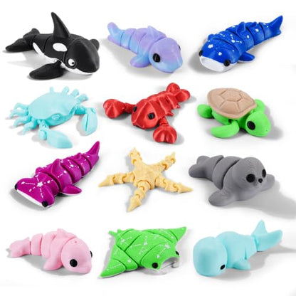 12 Pack 3D Printed Ocean Animal Toys Flexible PLA Sea Desk Decor Set - size: Marine Animals, style: 12 PCS