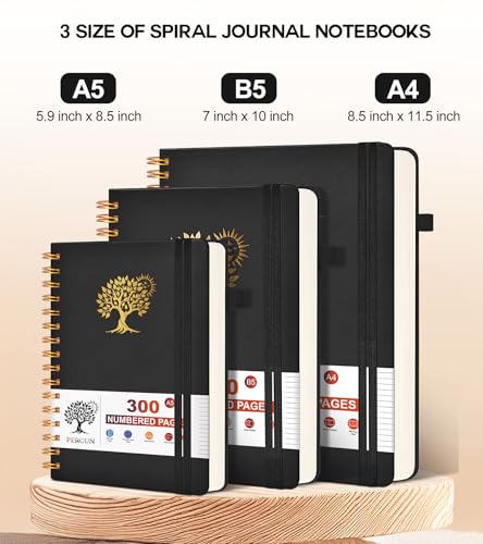 PERCUN Spiral Notebook 300 Numbered Lined Pages Hardcover Journal 5.9"x8.5" - color: Black, size: A5 size (5.9in x 8.5in)
