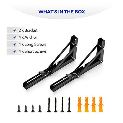 Ravinte Matte Black Folding Shelf Brackets, 10 Inch, 2 Pack - size: 10 Inch