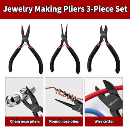 WISEUP 3 Pcs Jewelry Pliers Set - Needle Nose, Round Nose and Wire Cutters