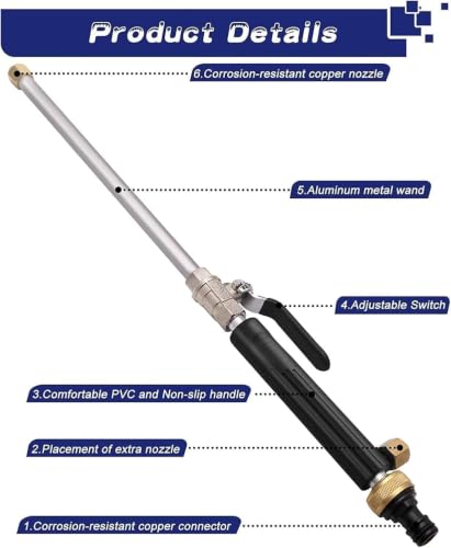 Upgraded Jet Nozzle for Garden Hose, High Pressure Hydro Jet Washer Wand