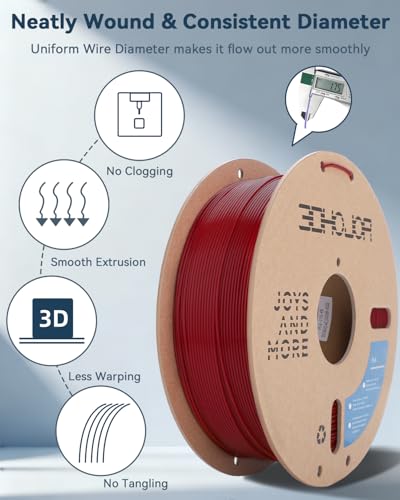 3DHoJor PLA Filament 1.75mm,3D Printer Filament,1kg Cardboard Spool (2.2lbs),Dimensional Accuracy +/- 0.03 mm,Odor Free Clog Free No Brittle, Fit Most 3D FDM Printer,Fire Engine Red - color: Fire Engine Red