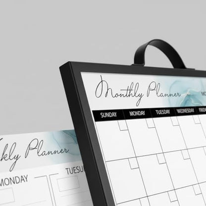 Magnetic Dry Erase Board 12x16 with Handle, Double Sided Portable Black Whiteboard for Home, Office, School & Kitchen, Includes Weekly & Monthly Magnetic Planner Sheets - style: Black Handle + Planner