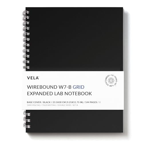 Vela Sciences Advanced W7-B Expanded Wirebound Lab Notebook, 9.25 x 11.75 in (23.5 x 30 cm), 144 Pages, Double Wire Looped, 70lb Heavyweight Paper (1-Pack, Grid) - style: Grid