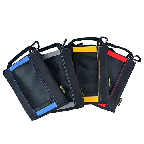 MELOTOUGH Fastener Bag Small Zip Tool Pouch Canvas Utility Zipper Tool Bag with Heavy Duty Mesh Window,Carabiner Clip (4 pack) - color: 4 color(Yellow+Blue+Red+Grey)