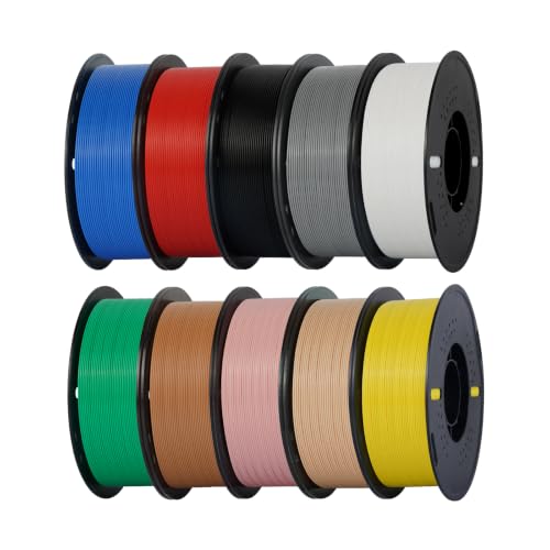 Kingroon PLA 3D Printer Filament, 10 Rolls, Dimensional Accuracy +/- 0.03 mm, 10kg Spool(22lbs), 1.75 mm，Black White Grey Red Green Yellow Skin Sky Blue Pink Brown - color: 10*1kg(black&white&grey&red&sky Blue&green&pink&yellow&pink&brown)