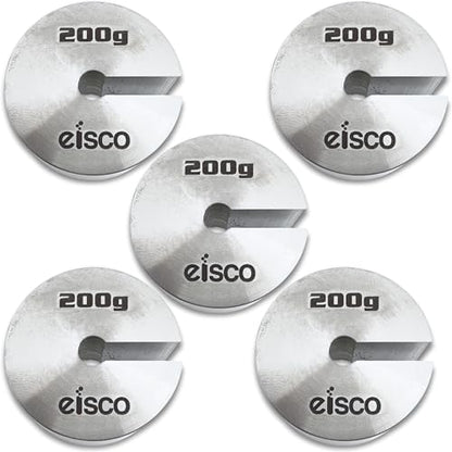 Eisco Labs - 200g Stainless Steel Slotted Mass – Durable Precision Weight with 1.5" Outer Diameter, Slotted for Lab, Physics & Educational Use, Pack of 5