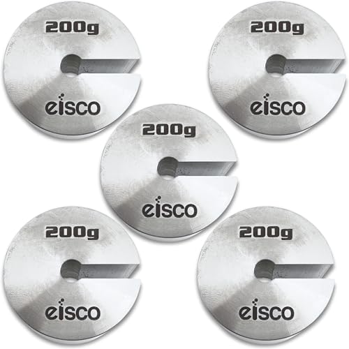 Eisco Labs - 200g Stainless Steel Slotted Mass – Durable Precision Weight with 1.5" Outer Diameter, Slotted for Lab, Physics & Educational Use, Pack of 5