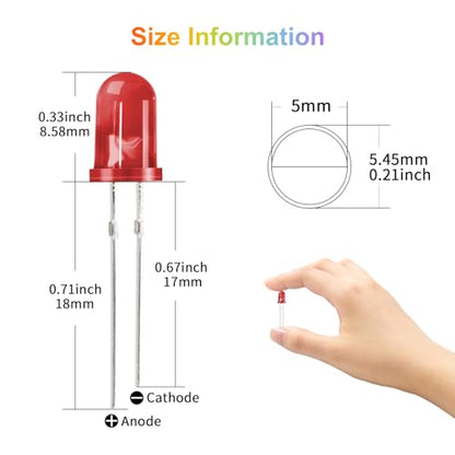 DiCUNO 450pcs 5mm LED Diode, LED Light Kit Box 5 Colors, for DIY Project - size: 450 Count (Pack of 1)