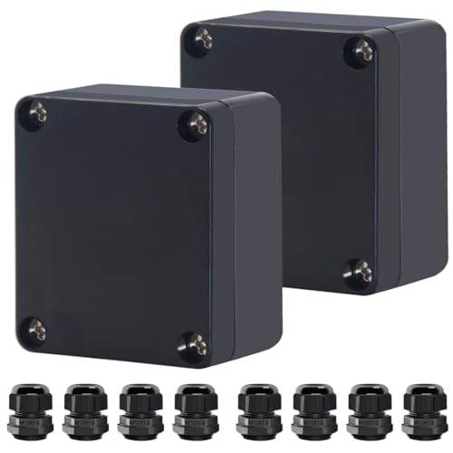 Project Box ABS Black Electrical Boxes IP65 Outdoor Waterproof Box Electronic Junction Box Power Enclosure with Cable Glands for DIY Project 2.5x2.3x1.38 inch (63 x 58 x 33 mm) - size: 2.5x2.3x1.38