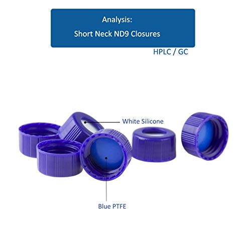 2ml Autosampler Vial, 9-425 HPLC/GC Sample Vials with Screw Caps, 100Pcs - color: Clear Vial & Blue PTFE White Silicone Liner