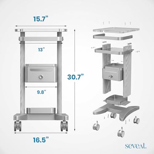 Professional Medical Cart | 3-Tier Rolling Trolley with Drawers | 198 lbs Capacity | Portable Utility Cart for Hospitals, Clinics, Spa, Office, or Home (Silver) - color: Silver