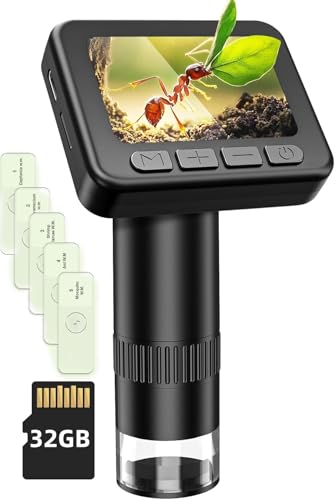IMICHI Microscope for Kids 50X-1000X Magnification- 2 inch IPS HD Screen, 32GB storage Card, 1080P Video, 2-Hour Battery Life, Easy Carry, Slides Included - Perfect Science Kit Gift for Kids Ages 8-12 - color: Black