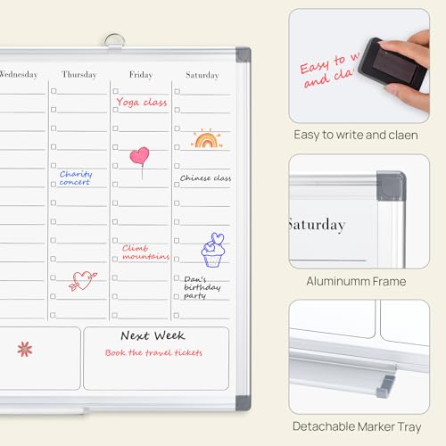 ONAVIA Weekly White Board Dry Erase, Calendar WhiteBoard for Wall 24 x 18 - size: 24"W x 18"H
