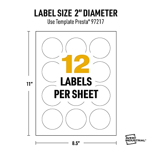 Avery® UltraDuty® GHS Labels, Waterproof, 2" White Round Labels, 3000 Total, Use with Laser Printers - size: 2", style: 3,000 labels