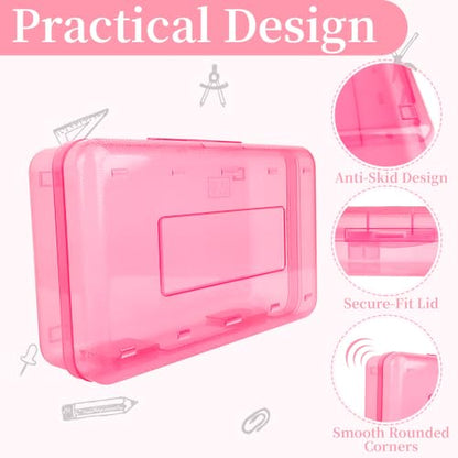 Pencil Box, Clear Pencil Case, Large Capacity Plastic Hard Pencils Case Crayon Box with Snap-Tight Lid Stackable for Kids Adult Student Pens Pencils School Supplies Storage Office Supplies, Pink - color: Pink