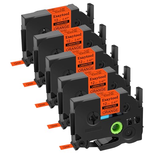 5 Pack Esaytool Replacement for TZe-B31 TZeB31 TZB31 12mm 0.47inch Black on Orange Fluorescent Laminated Compatible with P-Touch PT-D210 D220 H110 P710BT D450 D600 Label Marker - color: Black on Fluorescent Orange, size: 12mm