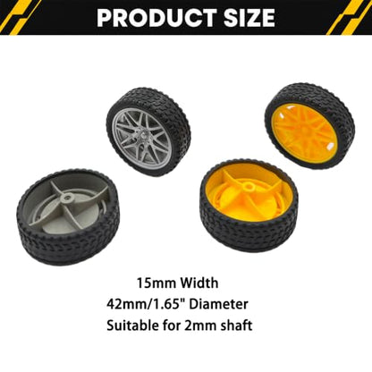 10PCS Toy Car Wheel Model Car Rubber Tire Wheel with 5PCS Metal Shaft Round Rod Axles for for DIY Model Toy RC Car Truck Robot Helicopter Replacement Parts (Silver) - color: Silver