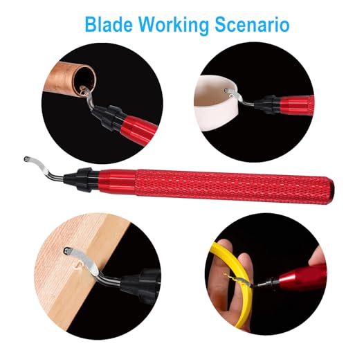 Premium Deburring Tool with 15 Pcs High Speed Steel Swivel Blades, Deburring Tool for Metal, Resin, PVC Pipes, Plastic, Aluminum, Copper, Wood, 3D Printing Burr Removal Reamer Tool Red