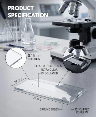 Microscope Glass Slides, Pre-Cleaned Clear Glass 45 Degree Corner 100 Pack