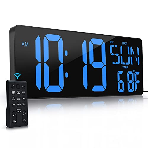 17.2"Large Digital Wall Clock Large Display with Remote Control 180°Visible - color: Blue