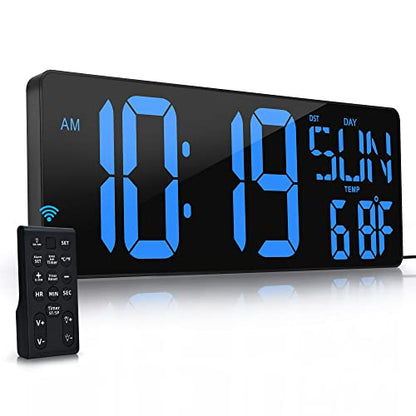 17.2"Large Digital Wall Clock Large Display with Remote Control 180°Visible - color: Blue