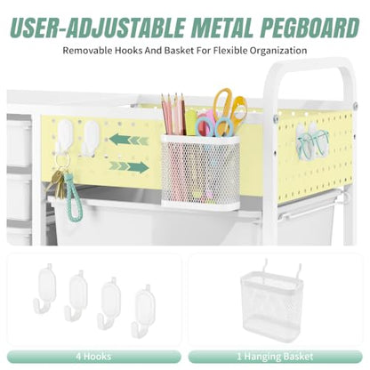 14 Drawer Rolling Storage Cart with Tabletop and Pegboard for Crafts Green - color: Green