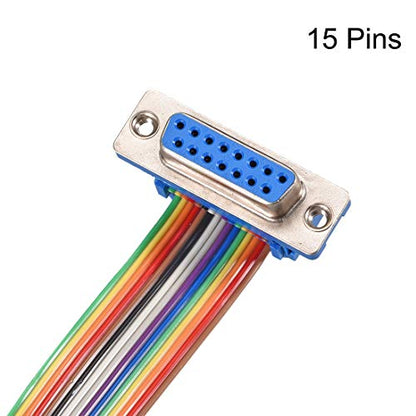 uxcell IDC Rainbow Wire Flat Ribbon Cable DB15 Male to DB15 Female 19.7"