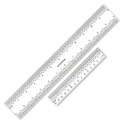 2 PCS 6"/12" Clear Acrylic Ruler Zero-Centering Ruler with Inches & Metric Measuring Tool 12" and 6" Inch Straight Edge Rulers for Scrapbooking Card-Making Student School Office Home Tool - color: 2 PCS 6"/12"
