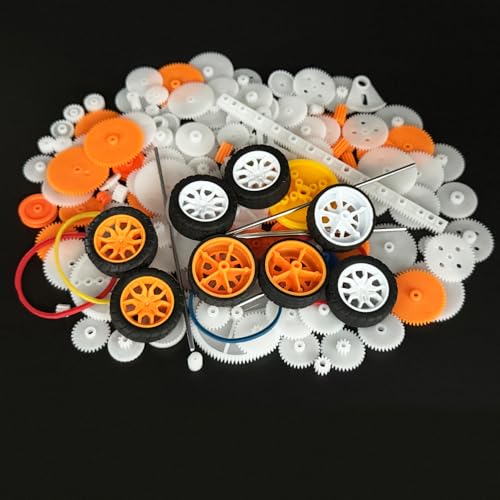 174PCS Plastic Gear Set Single Gear Spindle Gear Small Motor Gear for DC Motor RC Car Truck Robot DIY Model Toy Gear Replacement Module 0.5 Gears Axle Tire Gear Belt Bushings Rack DIY Set (174)