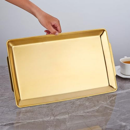 SANQIAHOME 15.8" x 9.5" Gold Serving Trays Set of 2, Stainless Steel - color: Gold-15.8" X 9.5"