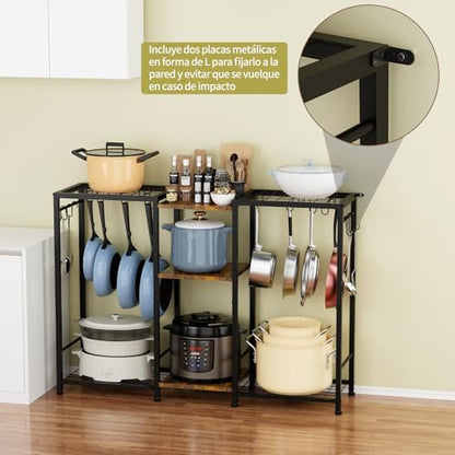Pot Rack —Expandable Pot and Pan Organizer Rack, Freestanding Kitchen Pot and Pan Rack Storage Stand, Vertical Pan & Lid Hanging, Rustic Wood Top for Kitchen Storage & Organization