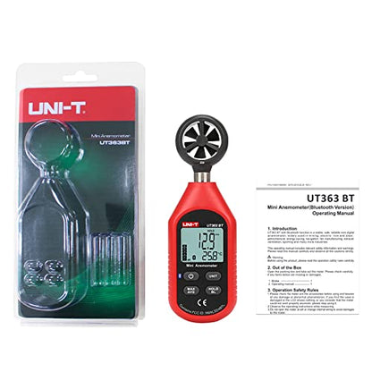 UNI-T Digital Anemometer UT363BT Handheld Wind Speed Meter Wind Chill Air Temperature Gauge -14° ~122°F /-10°C~50°C for HVAC Shooting Drone with LCD Backlit Max/Avg Data Hold - size: UT363BT