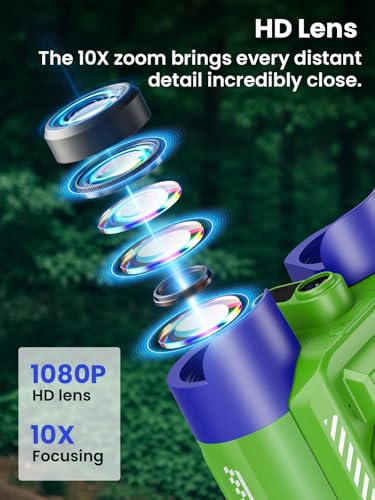 Acoath Binoculars for Kids with Night Vision Camera, Kids Telescope, 10X Optical Zoom, Magic Adventures Telescope Toys Gifts for Age 3, 4, 5, 6, 7, 8, 9, 10+ Years Old Boys Girls - color: Green