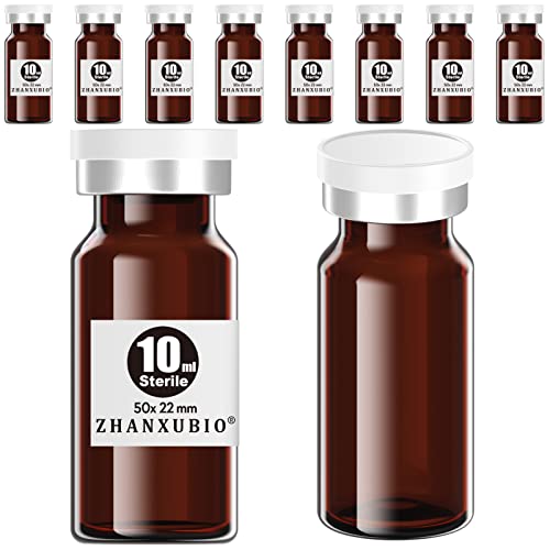 Sterile Empty Vials with Self Healing Injection Port and Aluminum Plastic Cap,Sterile Package (10ml Amber 10PCS) - size: 10ml Amber 10PCS