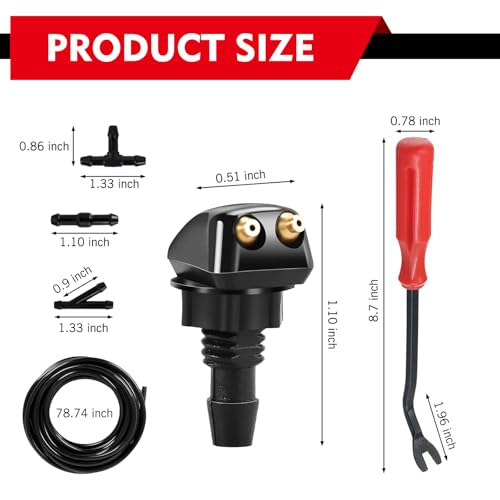 10 PCS Windshield Washer Nozzles Kit, Adjustable Front Hood Jet Kit with Hose, Double-hole Windscreen Wiper Spray Set, Universal for Most Cars, Trucks, SUVs (Multicolored)