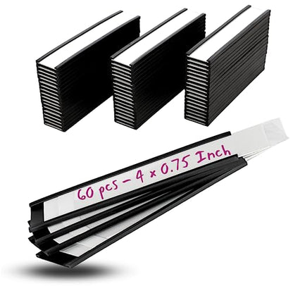 Availey 60 Pack Magnetic 'C' Channel Label Holders for Metal Racks and Shelves with Protective Films and Replacement Strips 4" x 0.75" - size: Magnetic Label Holders 4x0.75 inch