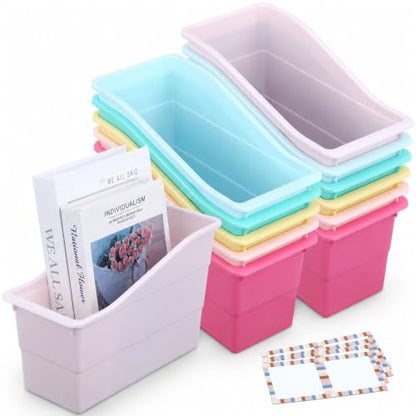 12 Pack Book Bins for Classroom with Labels, Pastel - color: Pastel