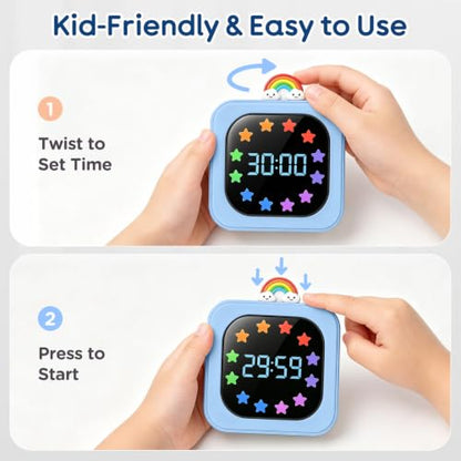 Digital Visual Timer for Kids, Rechargeable 99-Minute Countdown with 12-Star Rainbow LED Display, 9 Color Modes, Silent Mode & Pause, Timer for Classroom, Home & Kitchen - color: Blue