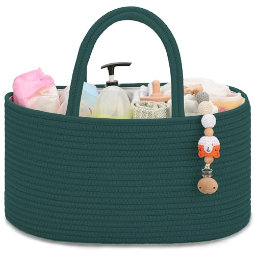 COMSE Baby Diaper Caddy Organizer with Handles, Cotton Rope, Dark Green - color: Dark Green, size: Regular