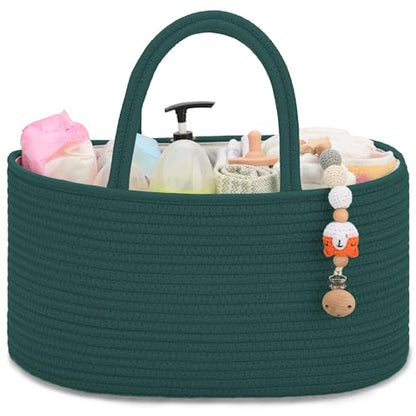 COMSE Baby Diaper Caddy Organizer with Handles, Cotton Rope, Dark Green - color: Dark Green, size: Regular