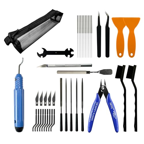 45 PCS 3D Printer Tool Kit - Universal Accessories Including Deburring Tools, Nozzle Cleaners, Scrapers, Sanding Tools, Files, Brushes & Translucent Storage Bag - color: 45 PCS