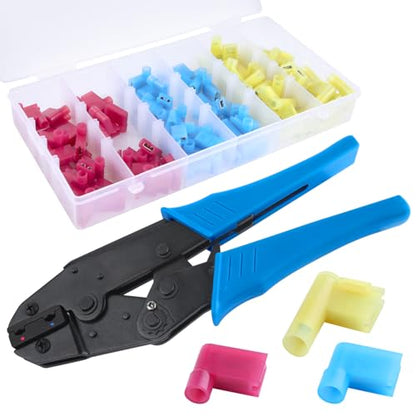 110Pcs Right Angle Spade Connector Kit, with Flag Terminal Crimper - style: Spade Connectors Kit