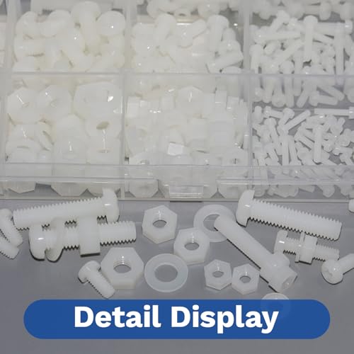 500Pcs White Nylon Screws Bolts Nuts Washers Set - size: M2,M2.5,M3,M4,M5,M6