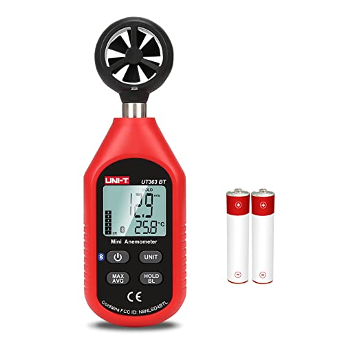 UNI-T Digital Anemometer UT363BT Handheld Wind Speed Meter Wind Chill Air Temperature Gauge -14° ~122°F /-10°C~50°C for HVAC Shooting Drone with LCD Backlit Max/Avg Data Hold - size: UT363BT