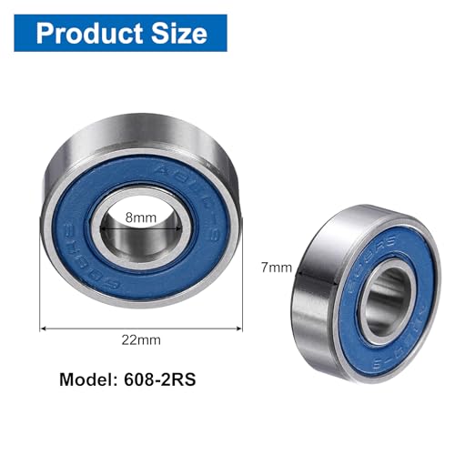 uxcell 8 Pcs 608-2RS Deep Groove Micro Bearing, 8x22x7mm Chrome Steel - size: 608-2RS