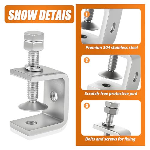 1-3/16 Inch C Clamp, 2 Pcs 304 Stainless Steel C Clamps, Heavy Duty Metal U Clamps, Small Desk G-Clamp Set for Mounting & Fastening, Home DIY, Crafting, Light Duty Repairs(30mm) - size: 1-3/16 Inch-2pcs（30mm）